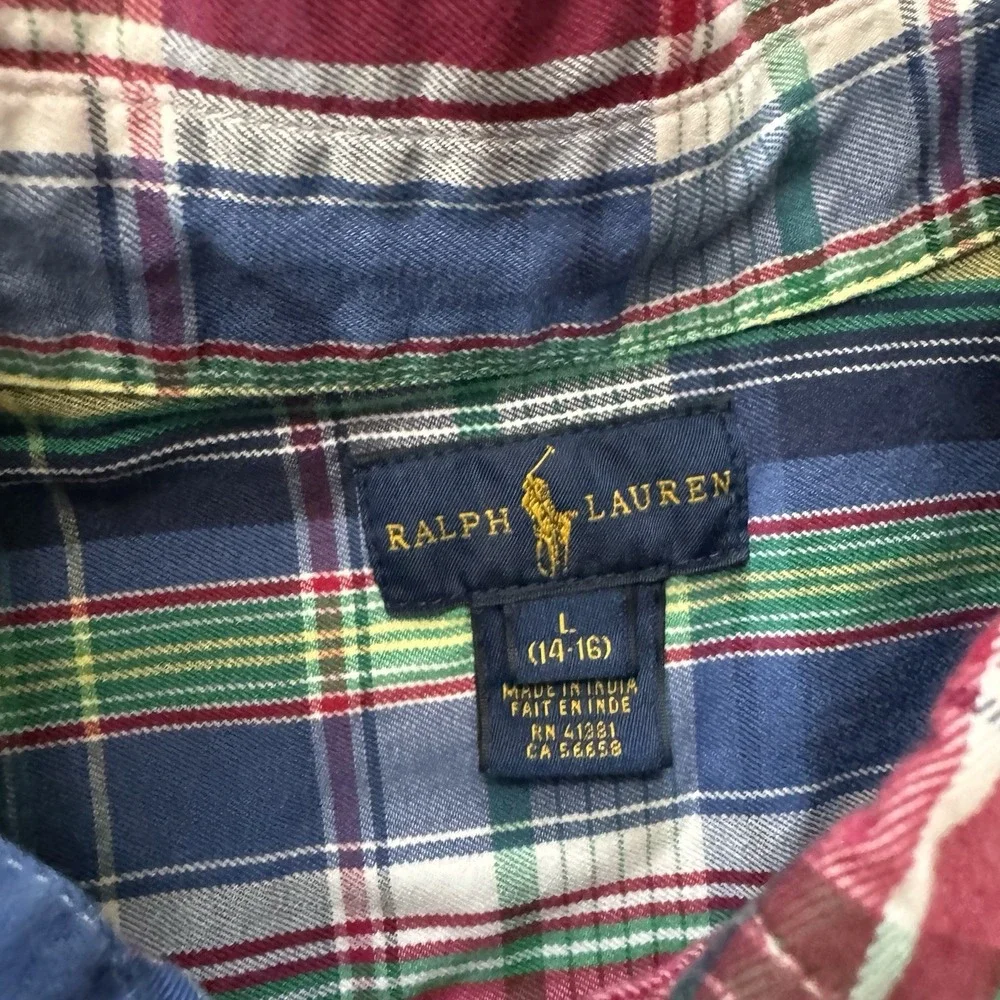 Ralph‎ Lauren Boys Multicolor Plaid Button Down Shirt Sz L Preppy Casual